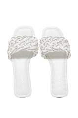 AZALEA WANG BARON EMBELLISHED FLAT SANDAL IN WHITE