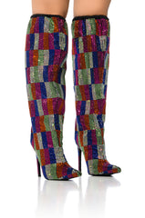 AZALEA WANG BELEN MULTI CHECKERBOARD RHINESTONE DETAIL BOOT