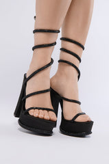AZALEA WANG BERNICE BLACK PLATFORM RHINESTONE SANDAL