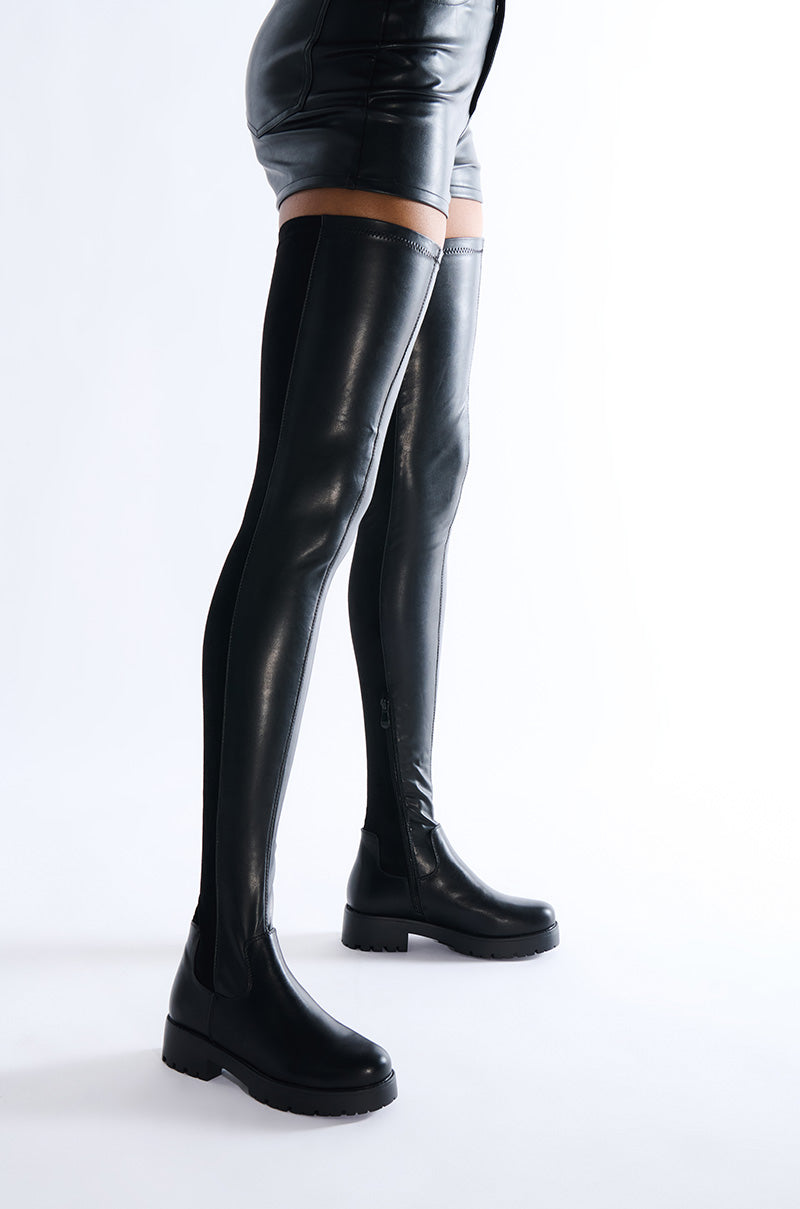 AZALEA WANG HAYDEE BLACK OVER THE KNEE SUEDE AND PU BOOT