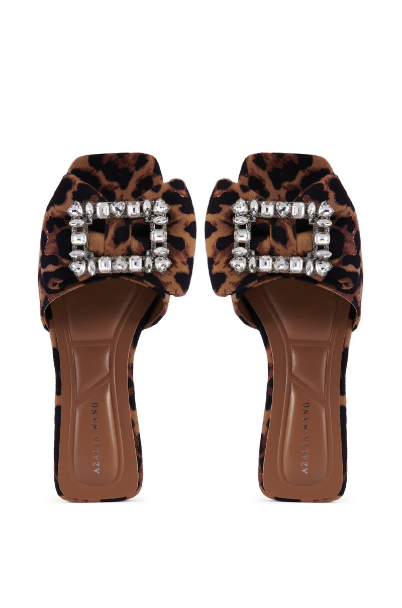 AZALEA WANG KESTRELL LEOPARD PRINT RHINESTONE BUCKLE SANDAL