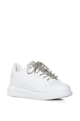AZALEA WANG JANAN DIAMOND LACED SNEAKER IN WHITE