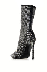 AZALEA WANG KRISPY SILVER RHINESTONE EMBELLISHED SOCK BOOTIE