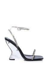 AZALEA WANG LURICE EMBELLISHED WEDGE SANDAL IN BLACK