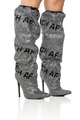 AZALEA WANG ZOSIA SILVER RHINESTONE RICH AF BOOT