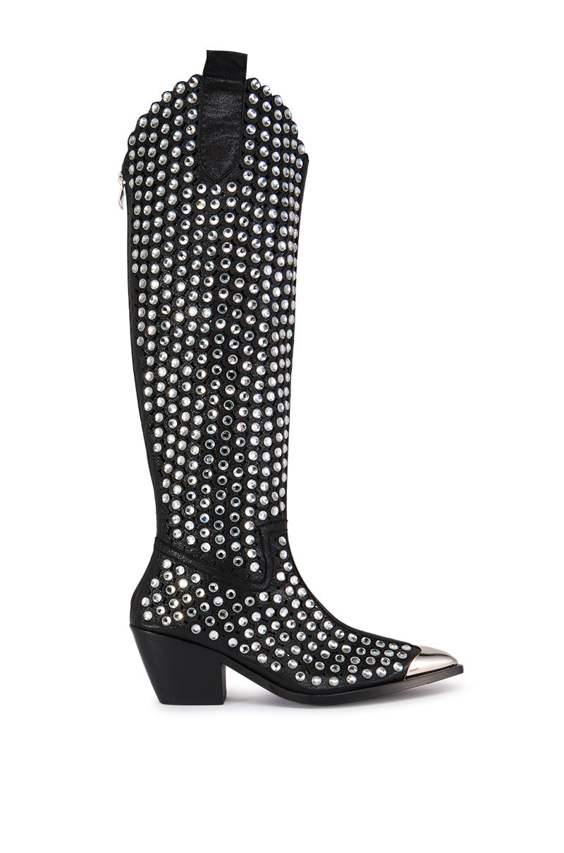 AZALEA WANG RUVIN BLACK EMBELLISHED WESTERN BOOT