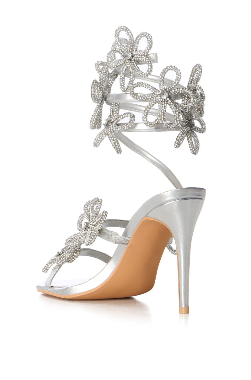 AZALEA WANG SPLENDA SILVER FLOWER EMBELLISHED COIL SANDAL