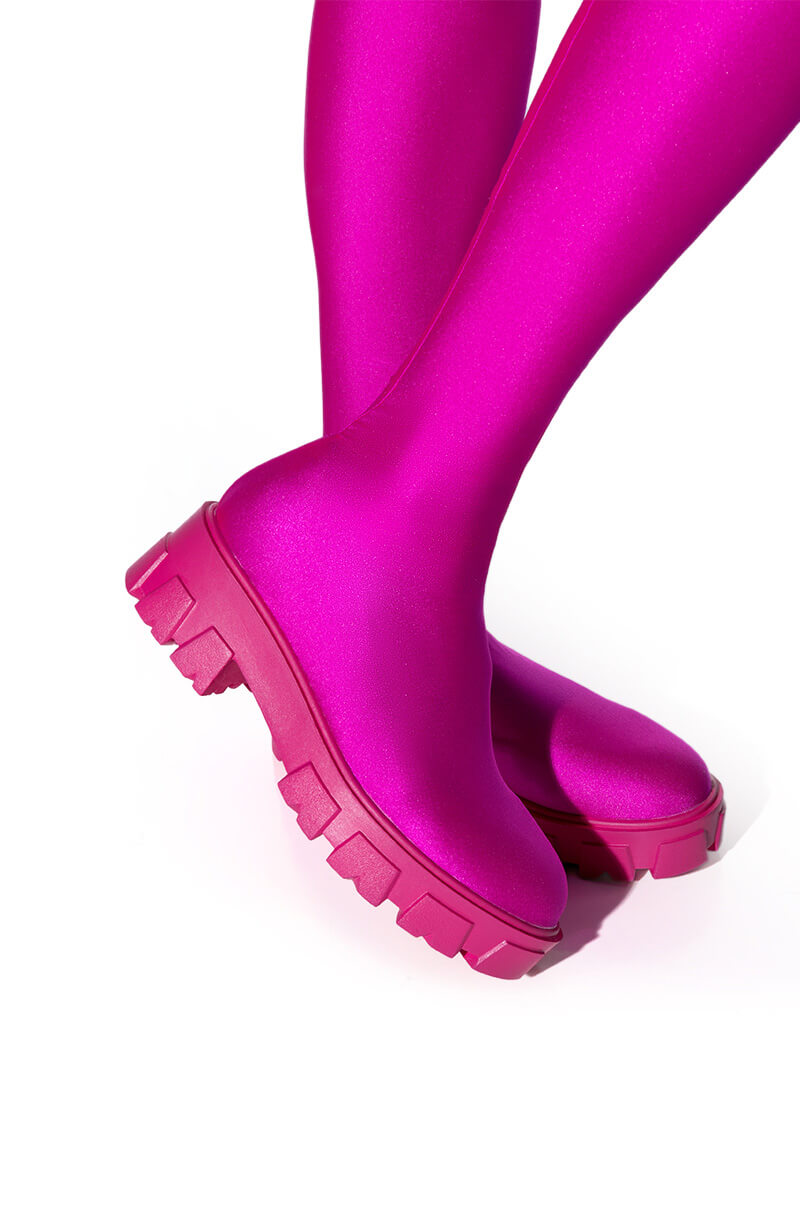AZALEA WANG STAR STRETCH FLATFORM PANT BOOT IN FUCHSIA