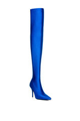 AZALEA WANG HEARTOUT THIGH HIGH STILETTO BOOT IN BLUE STRETCH