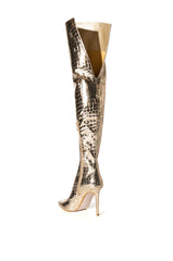 AZALEA WANG THRILLER OVER THE KNEE STILETTO BOOT IN GOLD