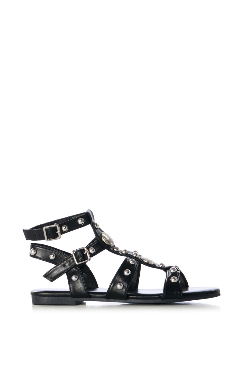 AZALEA WANG TREBLE BLACK SILVER EMBELLISHED SANDAL