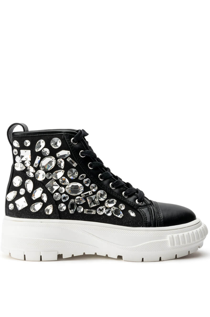 AZALEA WANG WAVERING GLASS FLAT SNEAKER IN BLACK