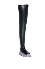 AZALEA WANG NAOMI THIGH HIGH STRETCH FLATFORM BOOT IN PERIWINKLE