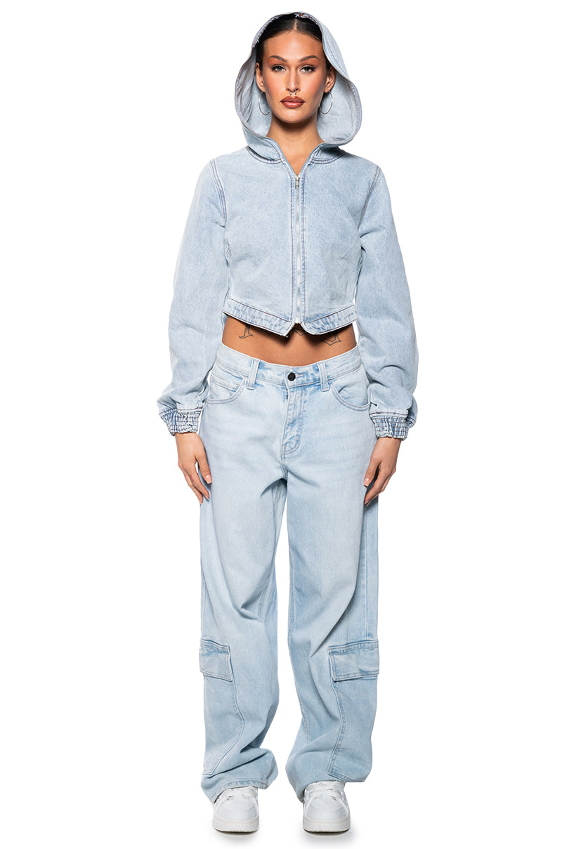 BLECKER STREET ZIPPER HOOD DENIM JACKET