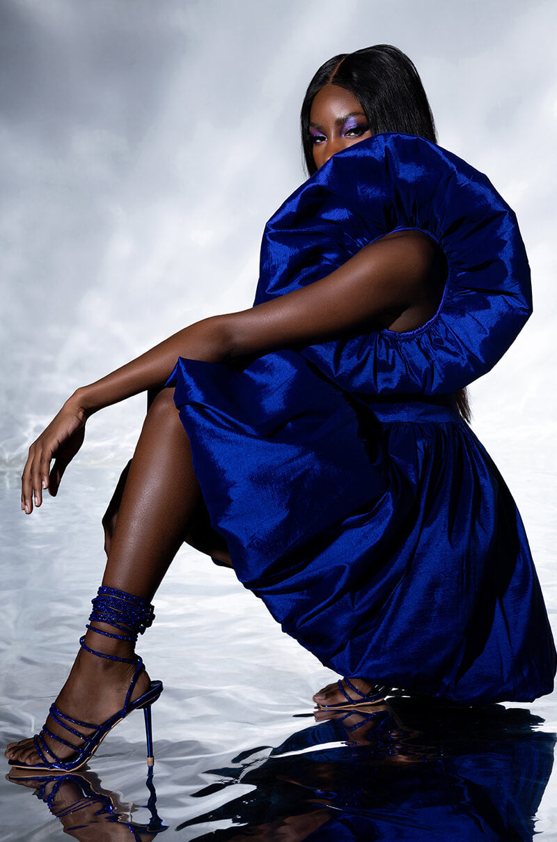 CLEMENTINE BUTTERFLY SLEEVE MINI PUFF DRESS IN DARK PURPLE