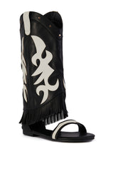 COLLINS BLACK FLAT WESTERN OPEN TOE SANDAL BOOT