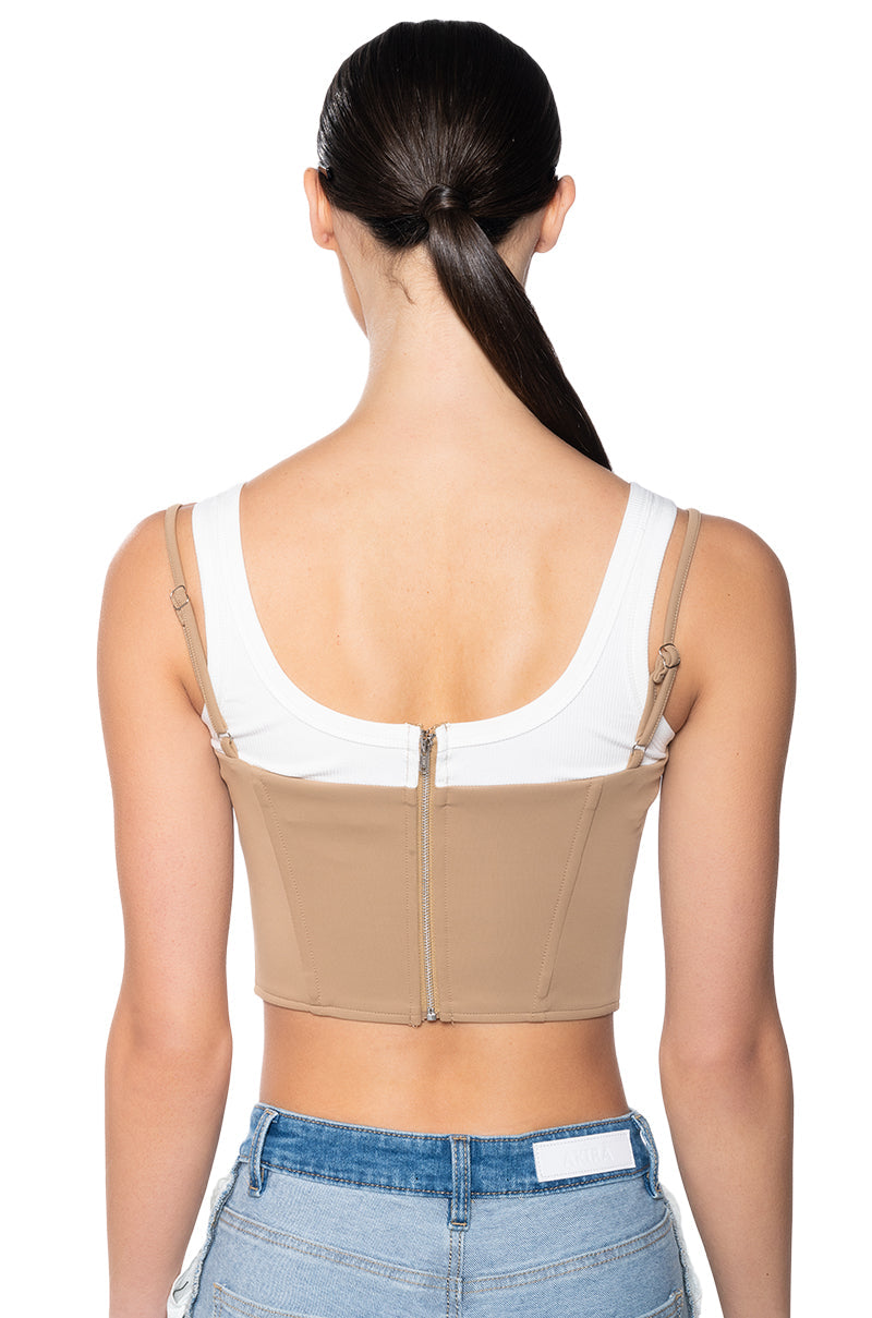 DOUBLE LAYER RIB KNIT TANK CORSET TOP