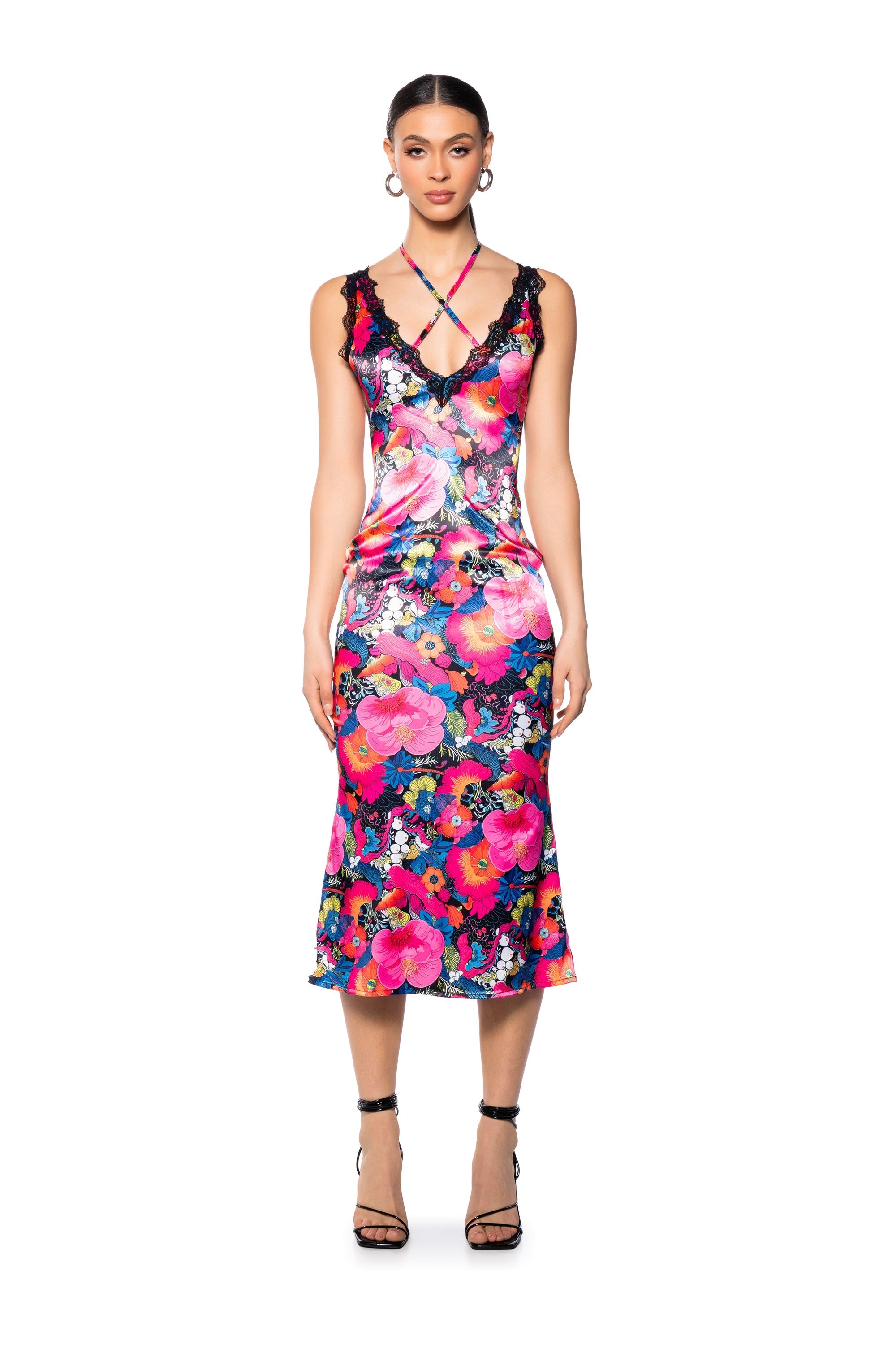 GROOVY BABY PRINTED SATIN MIDI DRESS