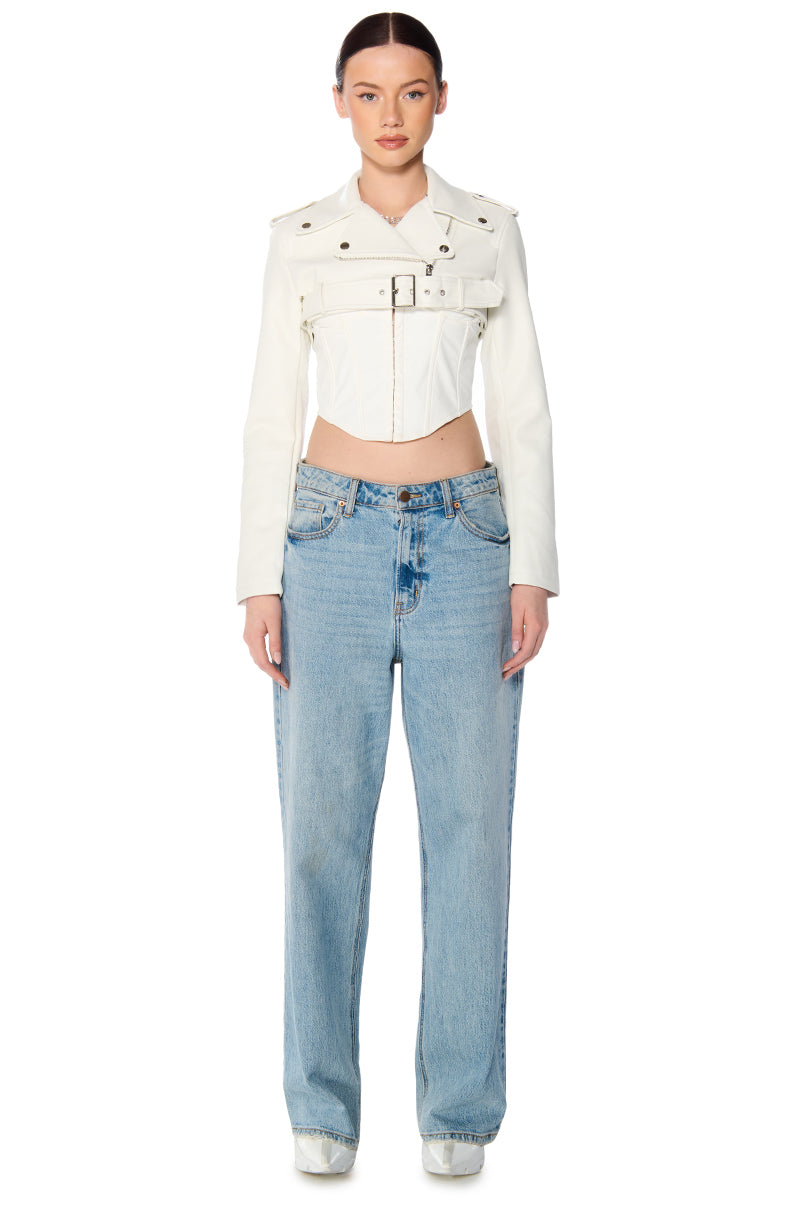 HALF MY HEART ULTRA CROPPED MOTO JACKET