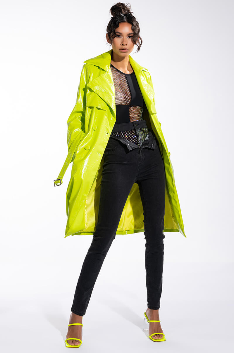 HEARTS ON FIRE NEON CROC TRENCH JACKET