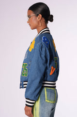 LATTICE PATCH DENIM BOMBER