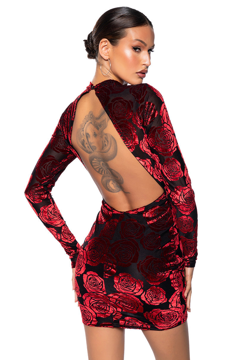 LE ROUGE FLORAL BURNOUT MINI DRESS