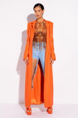 MORE LIFE ORANGE CUT OUT PLEATHER TRENCH