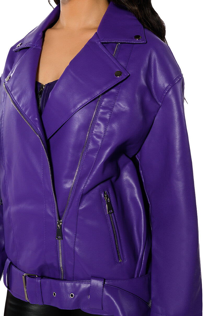 OVERSIZED SATURATED PURPLE MOTO JACKET