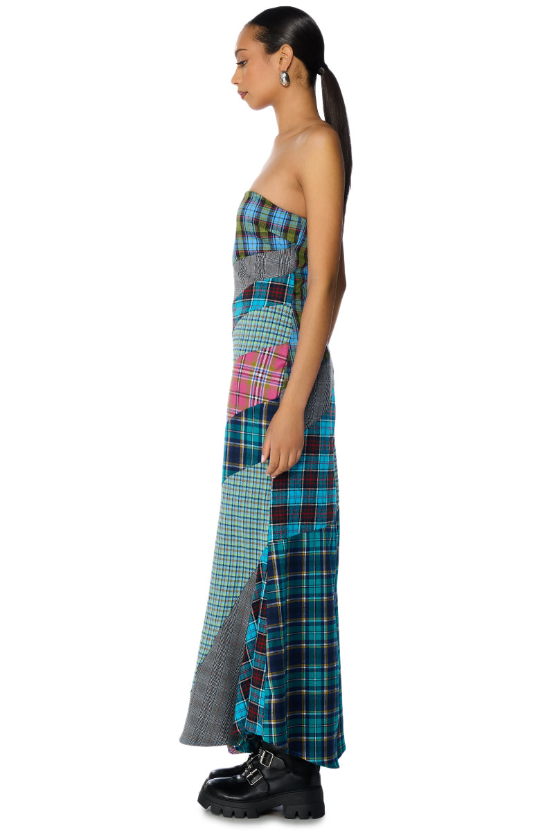 PATCHIN IT UP PLAID MAXI DRESS