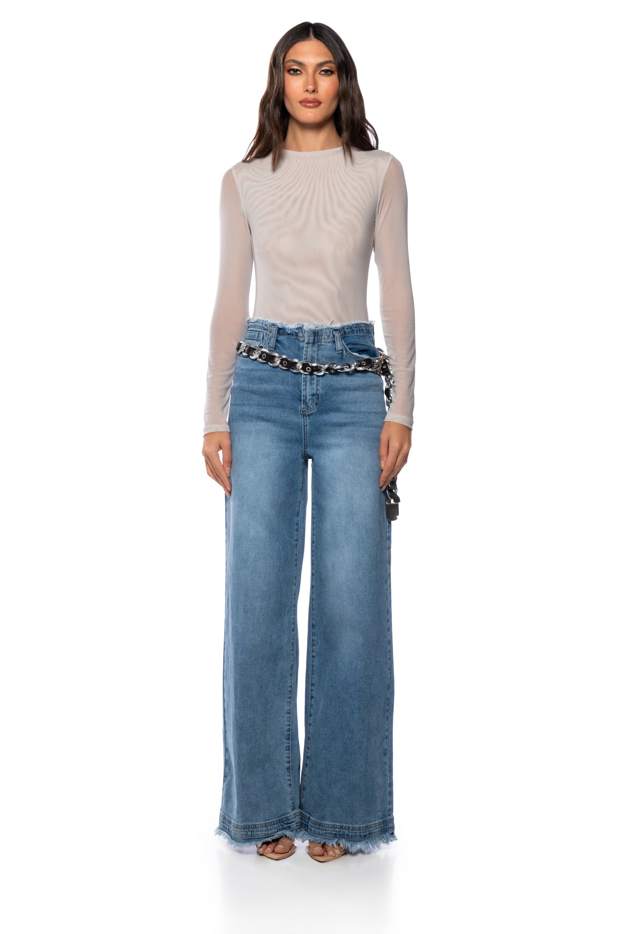 PAXTON SEXY DOUBLE MESH LONG SLEEVE BODYSUIT