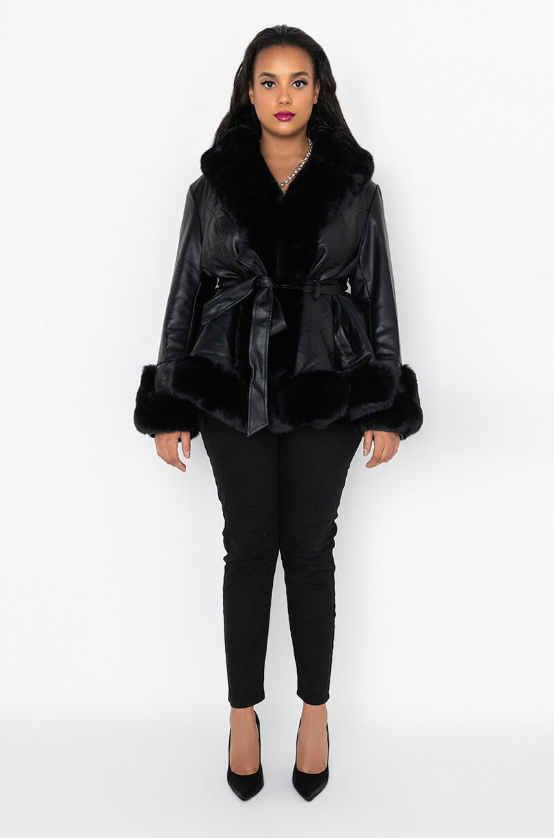 PLUS AZALEA WANG FAUX FUR TRIM PEPLUM MOTO