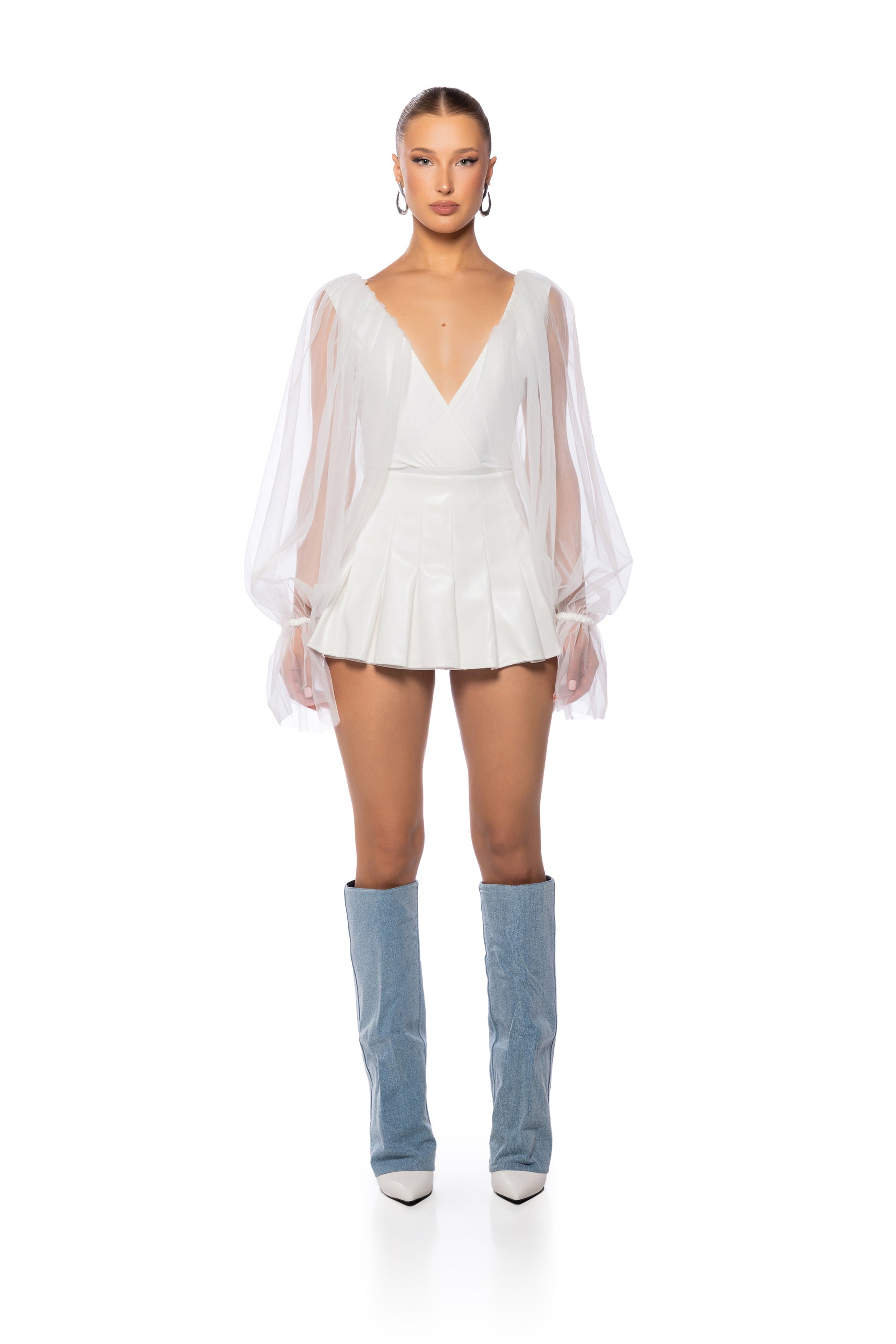 SCOUT DEEP V SHEER SLEEVE BODYSUIT
