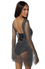 SHE ALL THAT RHINESTONE MESH MINI DRESS IN BLACK