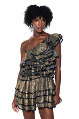 COVER ME IN GOLD RUFFLE MINI DRESS