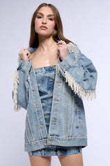 SHOW STOPPER PEARL EMBELLISHED DENIM JACKET