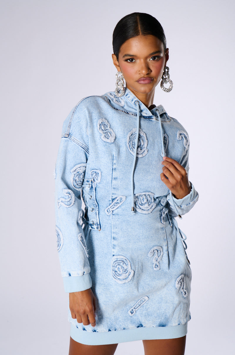 SO MANY QUESTIONS HOODED MINI DRESS