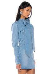 TAKE A BOW DENIM LONGSLEEVE MINIDRESS