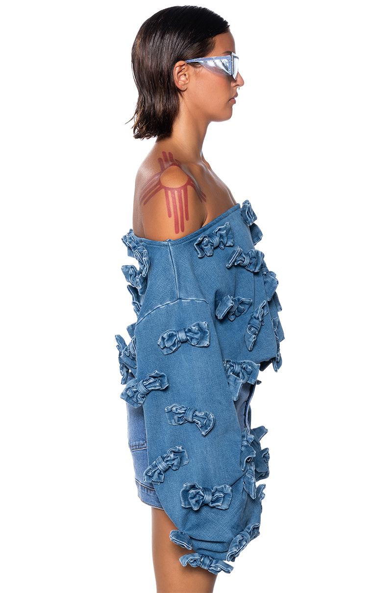 TIE ME UP OFF THE SHOULDER SWEATSHIRT