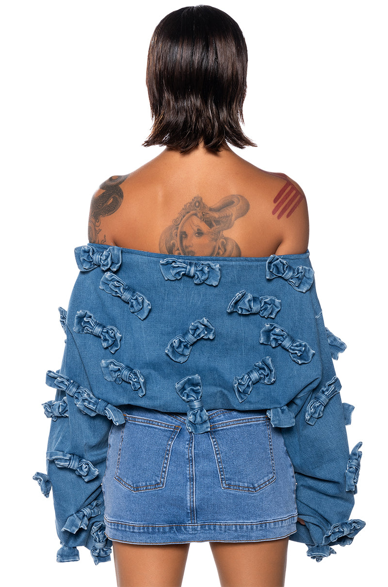 TIE ME UP OFF THE SHOULDER SWEATSHIRT