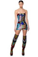 WORK OF ART RHINESTONE MINI DRESS IN MULTI